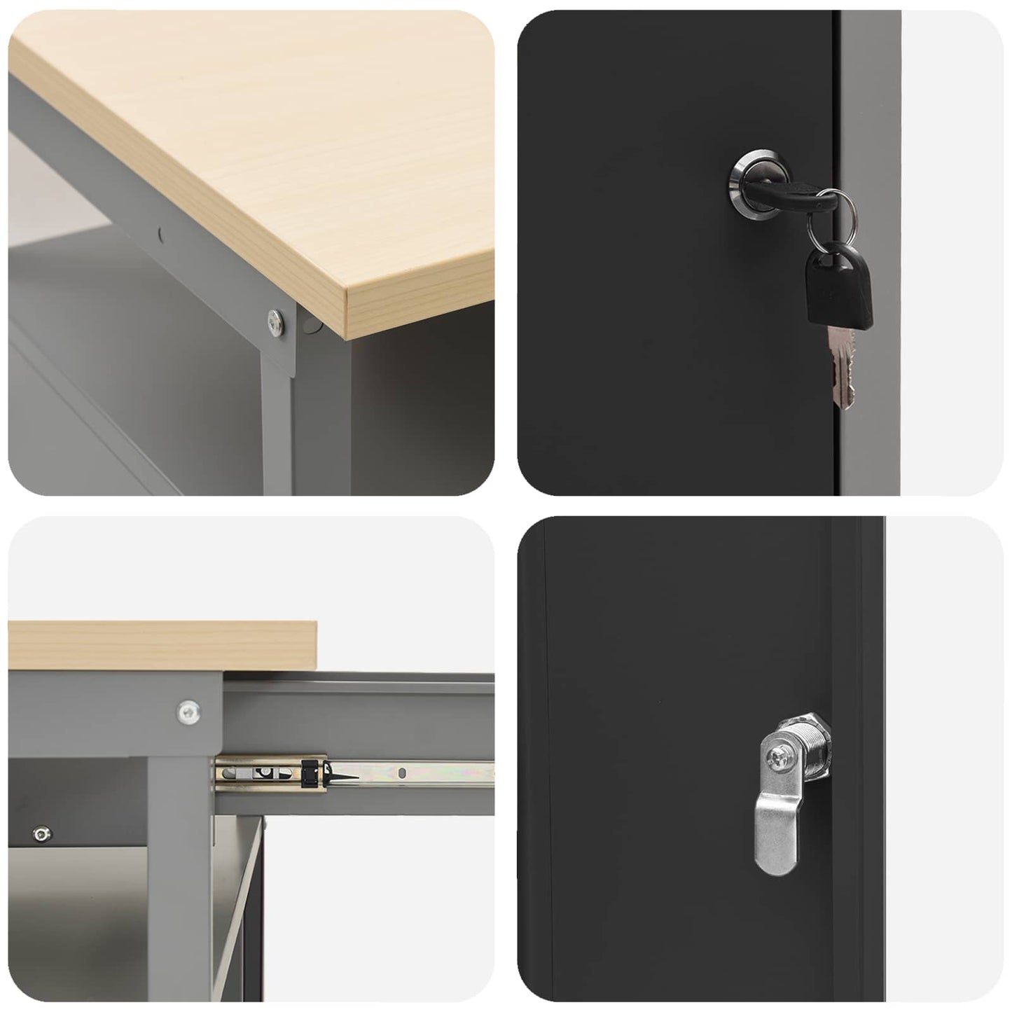 Work Cabinet with Drawer 10 pcs Black Engineered Wood and Steel