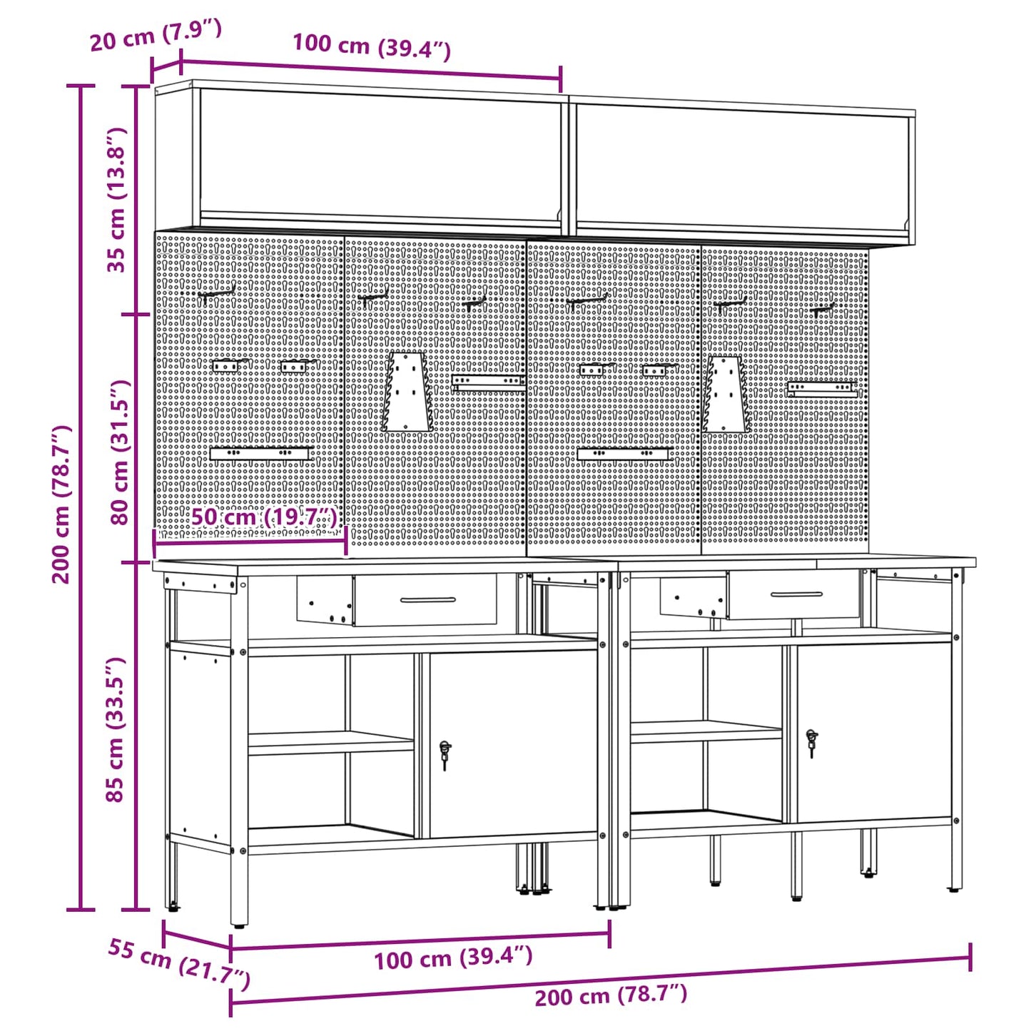 Work Bench Set 8 pcs Black and Grey Powder-Coated Steel