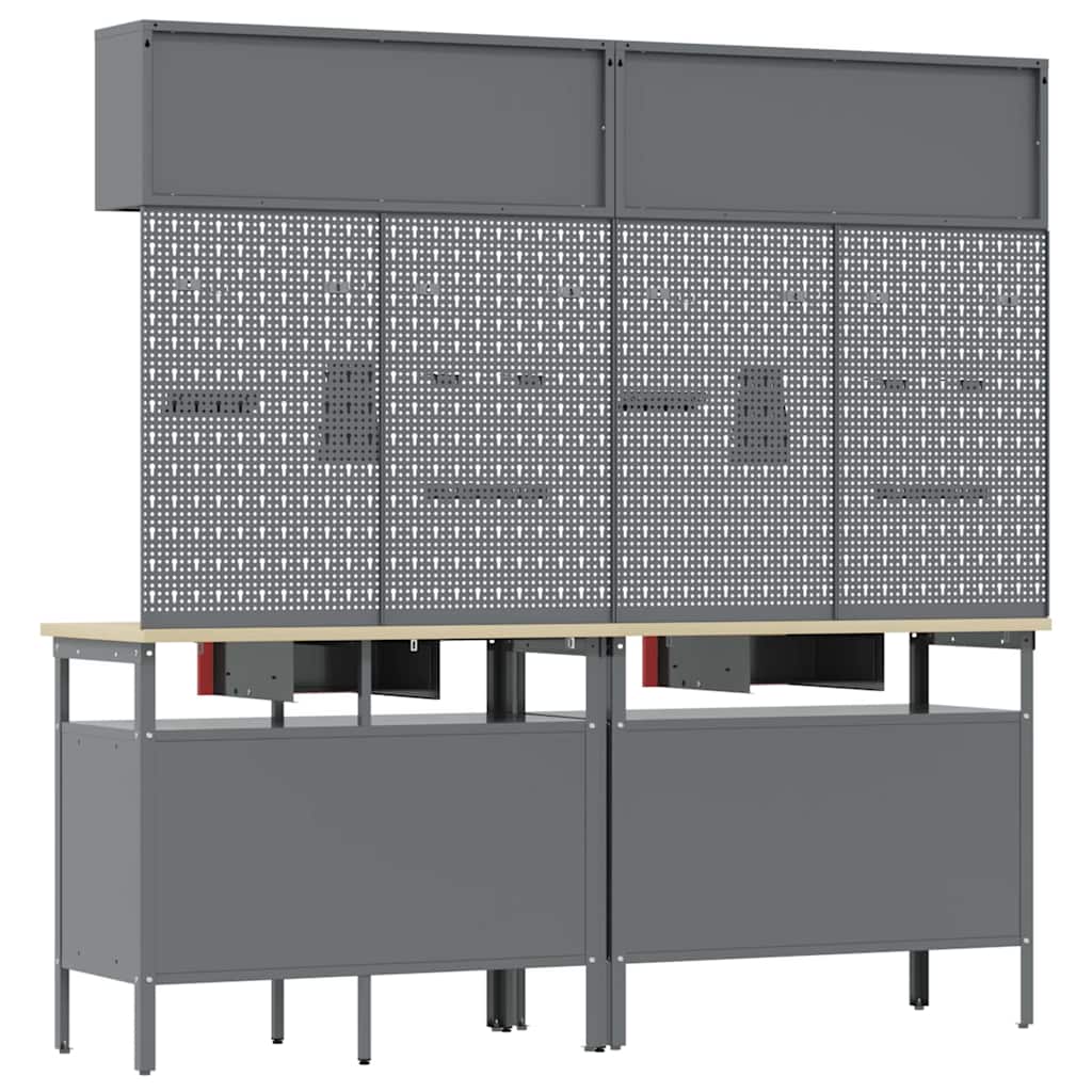 Work Bench Set with Lock 8 pcs Red and Grey Powder-Coated Steel