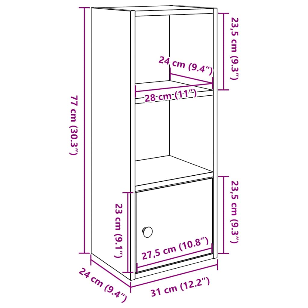 Bookcase White 31x24x77 cm Engineered Wood