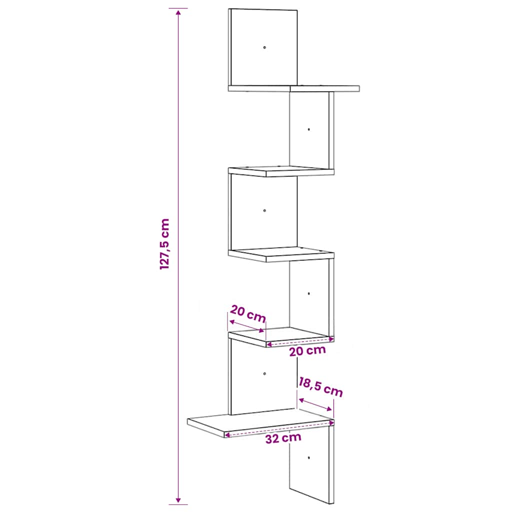 Wall Corner Shelf Black 32x32x127,5 cm Engineered Wood