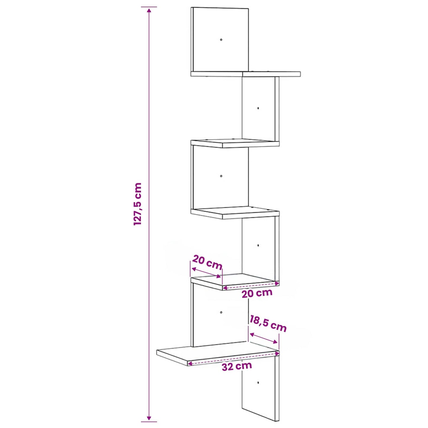 Wall Corner Shelf Black 32x32x127,5 cm Engineered Wood