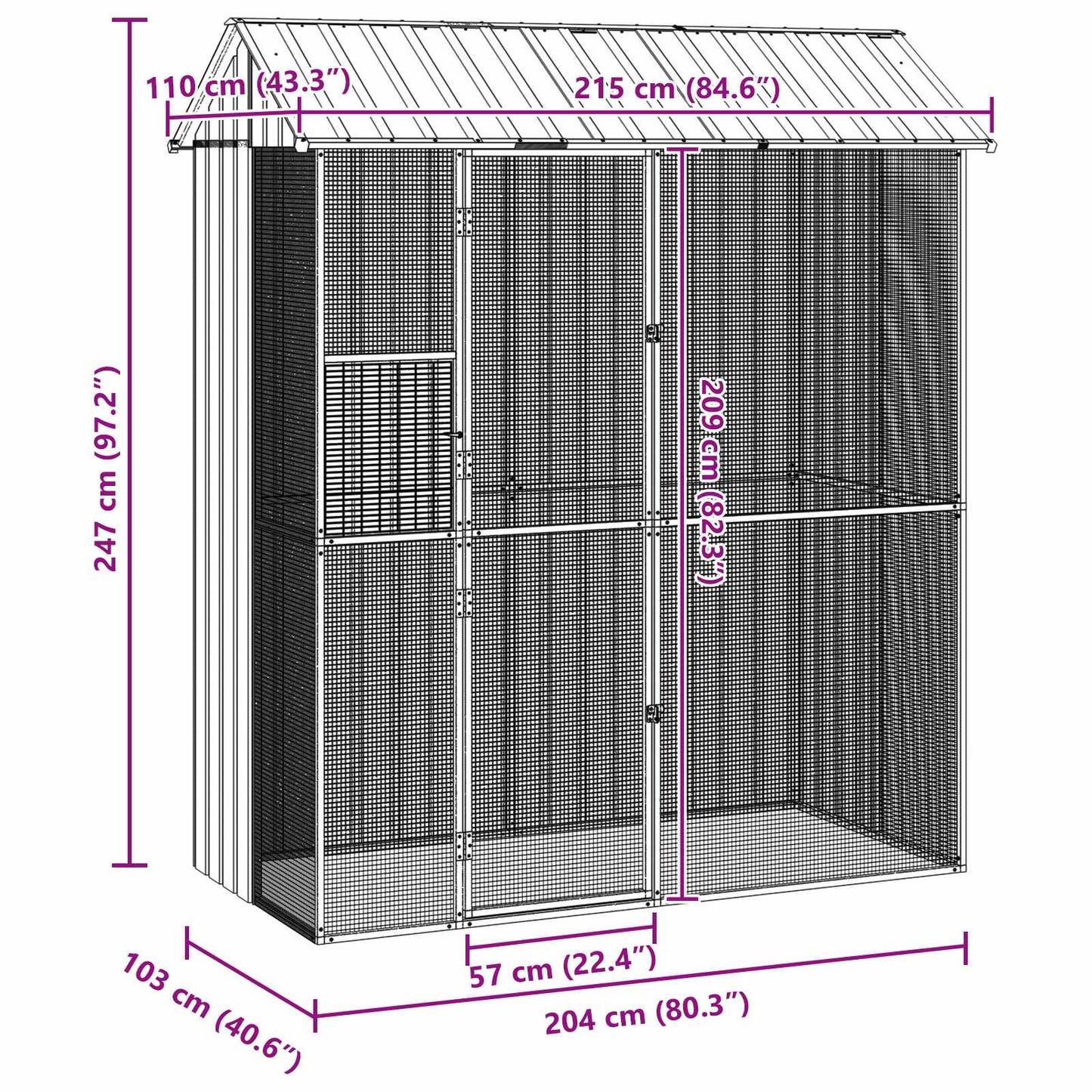 Bird Cage Grey 215 x 110 x 247 cm