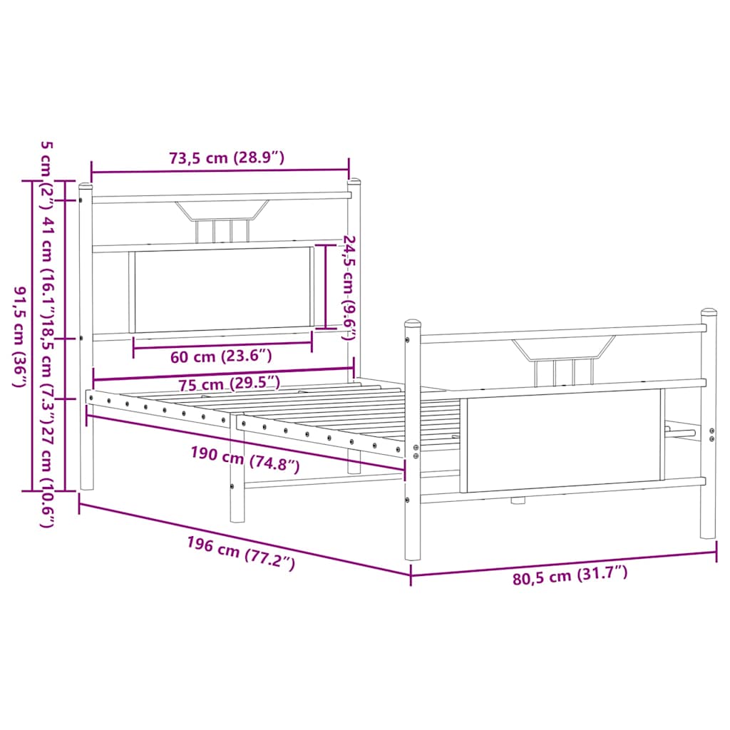 Bed Frame without Mattress Sonoma Oak 75x190 cm Small Single Engineered Wood