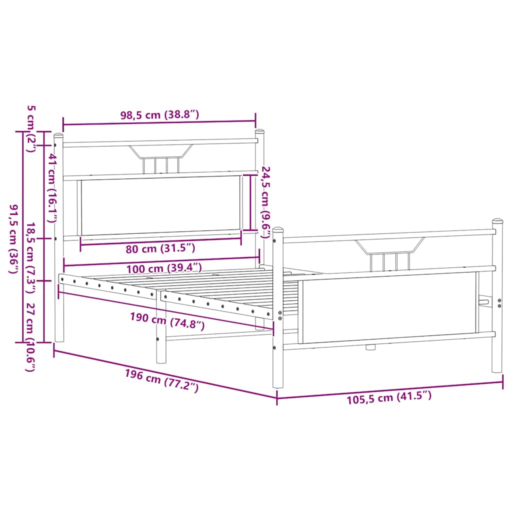 Bed Frame without Mattress Sonoma Oak 100x190 cm Engineered Wood