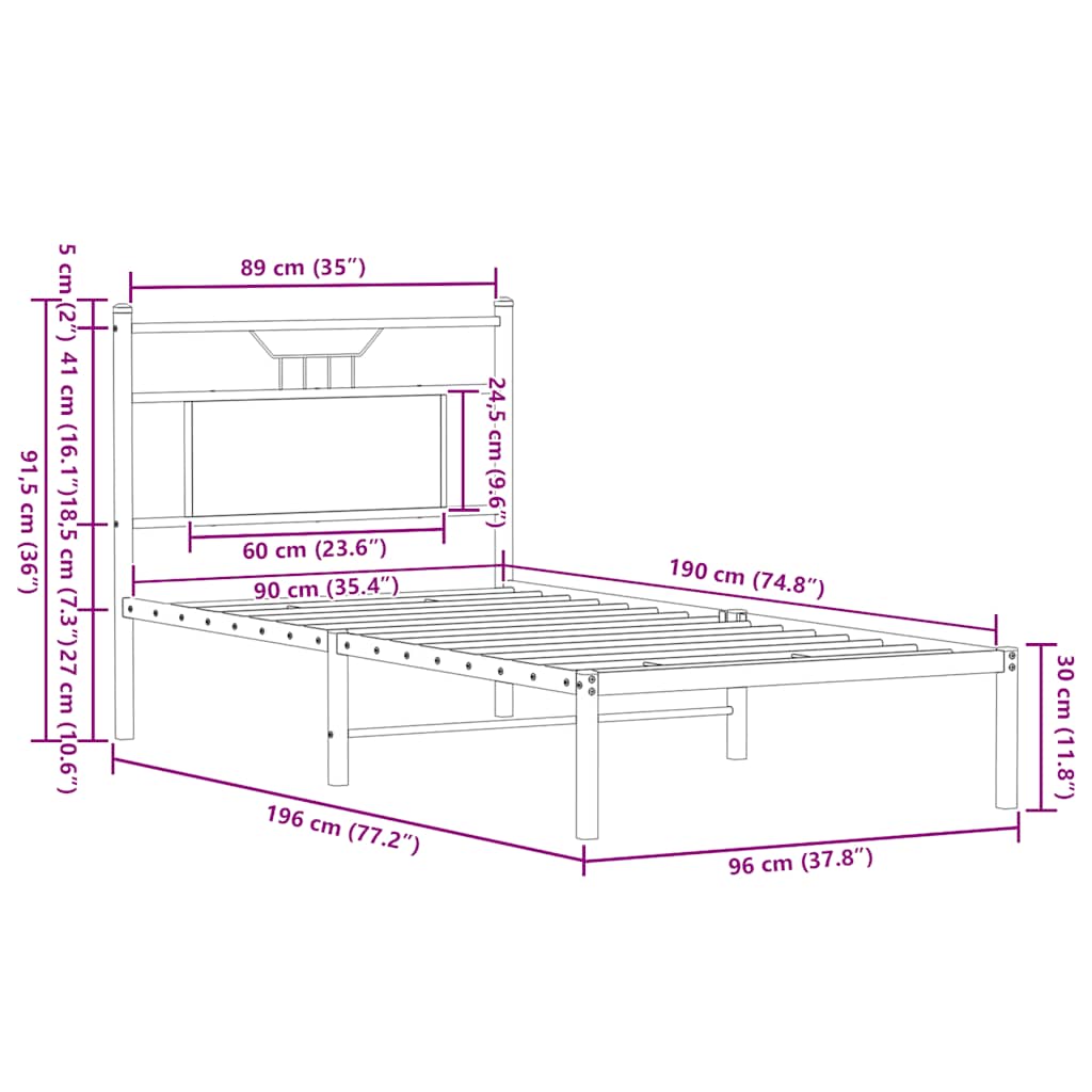 Bed Frame without Mattress Brown Oak 90x190 cm Single Engineered Wood