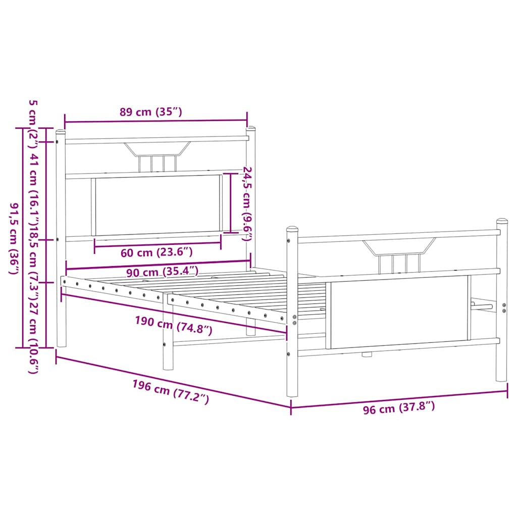 Bed Frame without Mattress Brown Oak 90x190 cm Single Engineered Wood