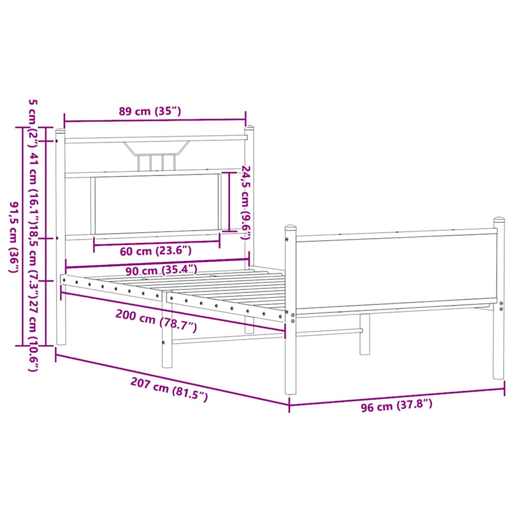 Bed Frame without Mattress Smoked Oak 90x200 cm Engineered Wood