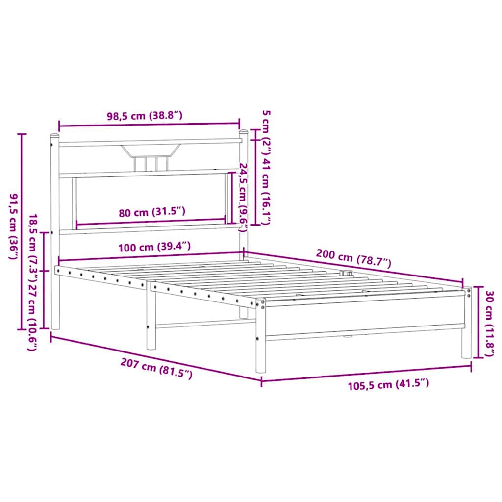 Bed Frame without Mattress Sonoma Oak 100x200 cm Engineered Wood