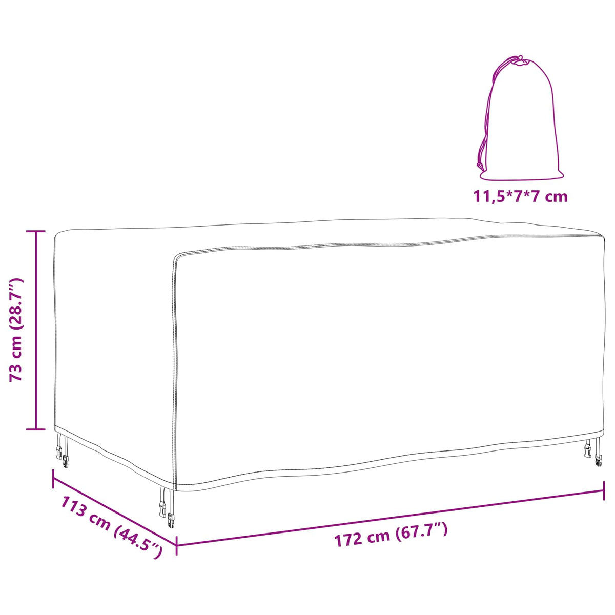 Furniture Cover Plain Black 172 x 113 x 73 cm 420D
