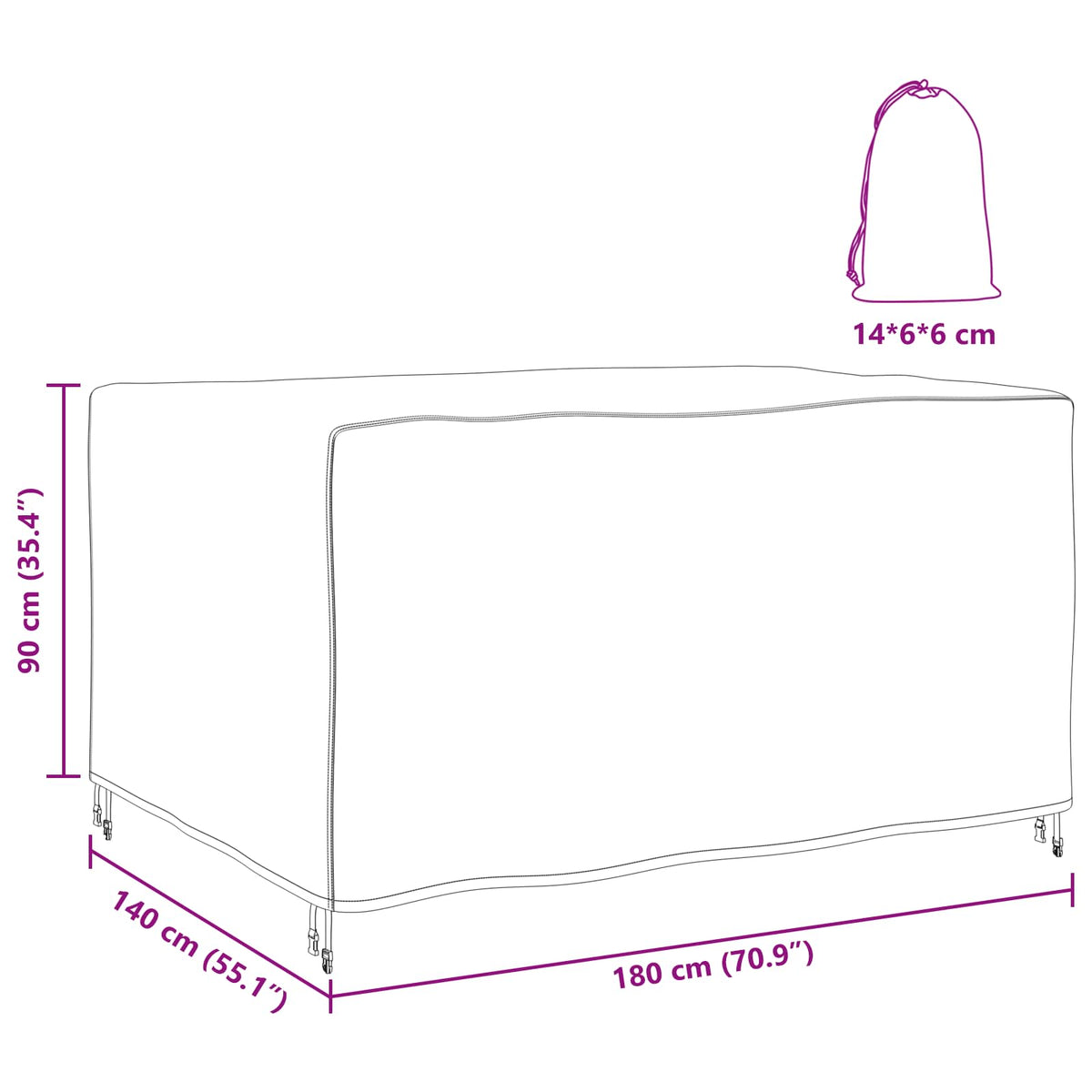 Furniture Cover Plain Black 180 x 140 x 90 cm 420D
