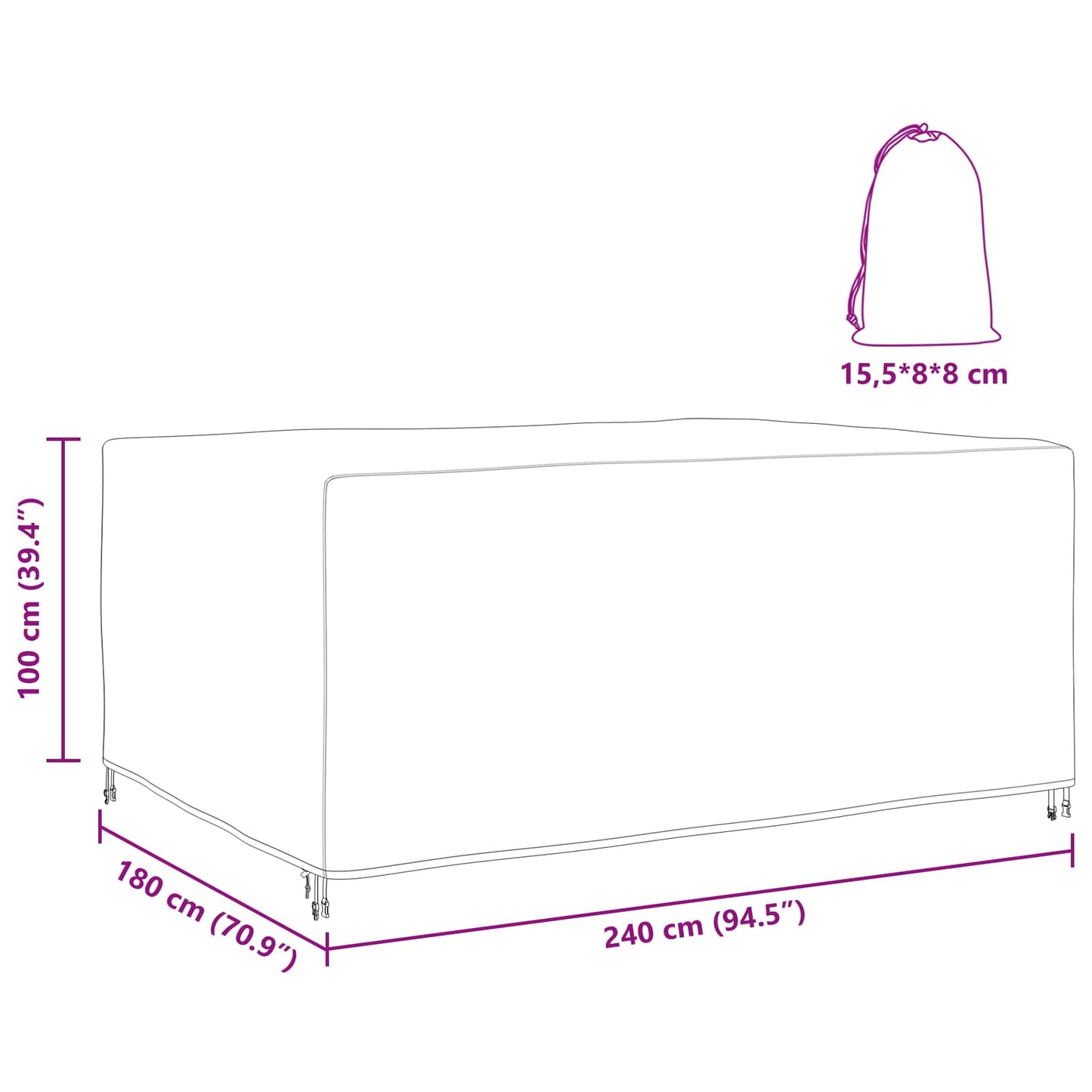 Furniture Cover Plain Black 240 x 180 x 100 cm 210D