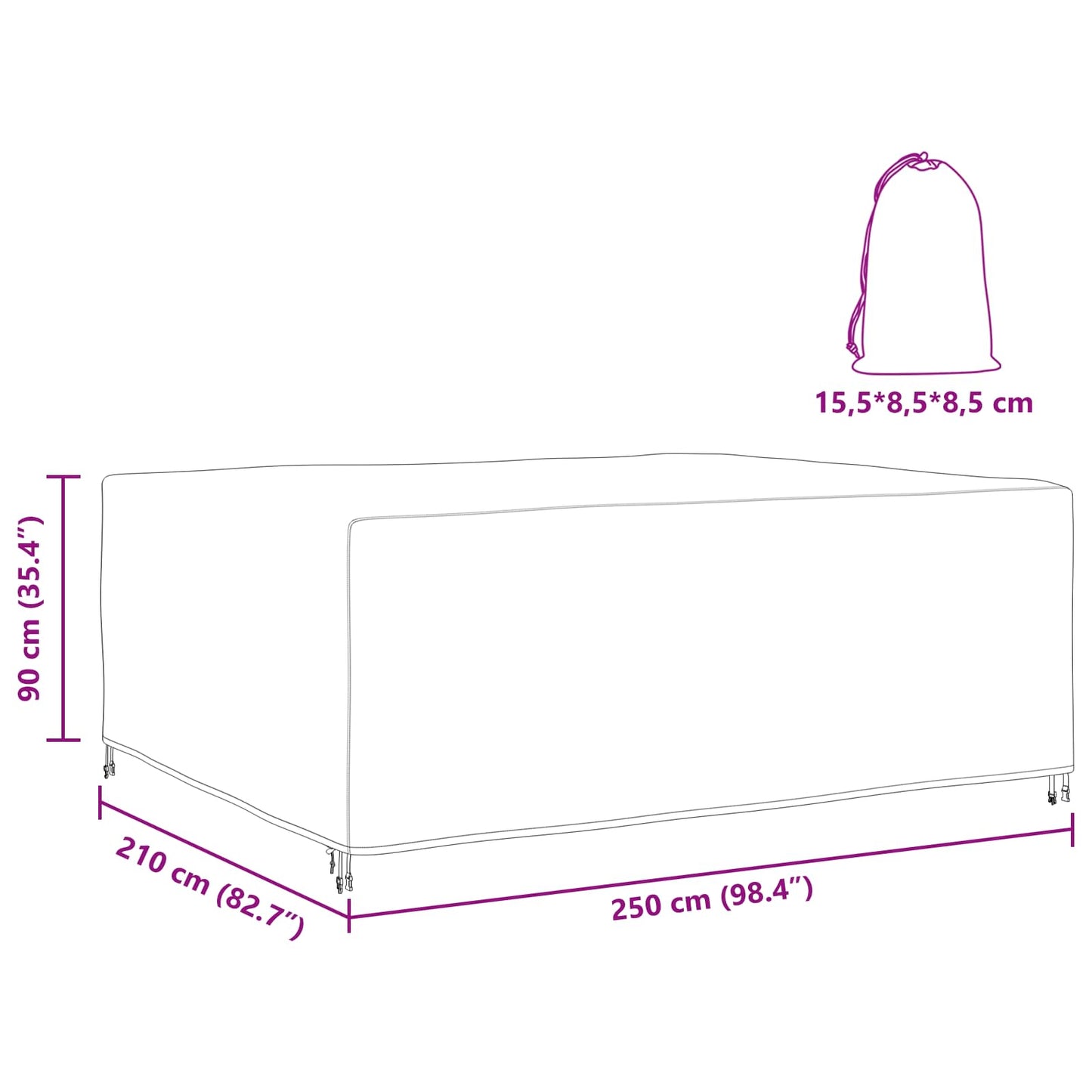 Furniture Cover Plain Black 250 x 210 x 90 cm 210D