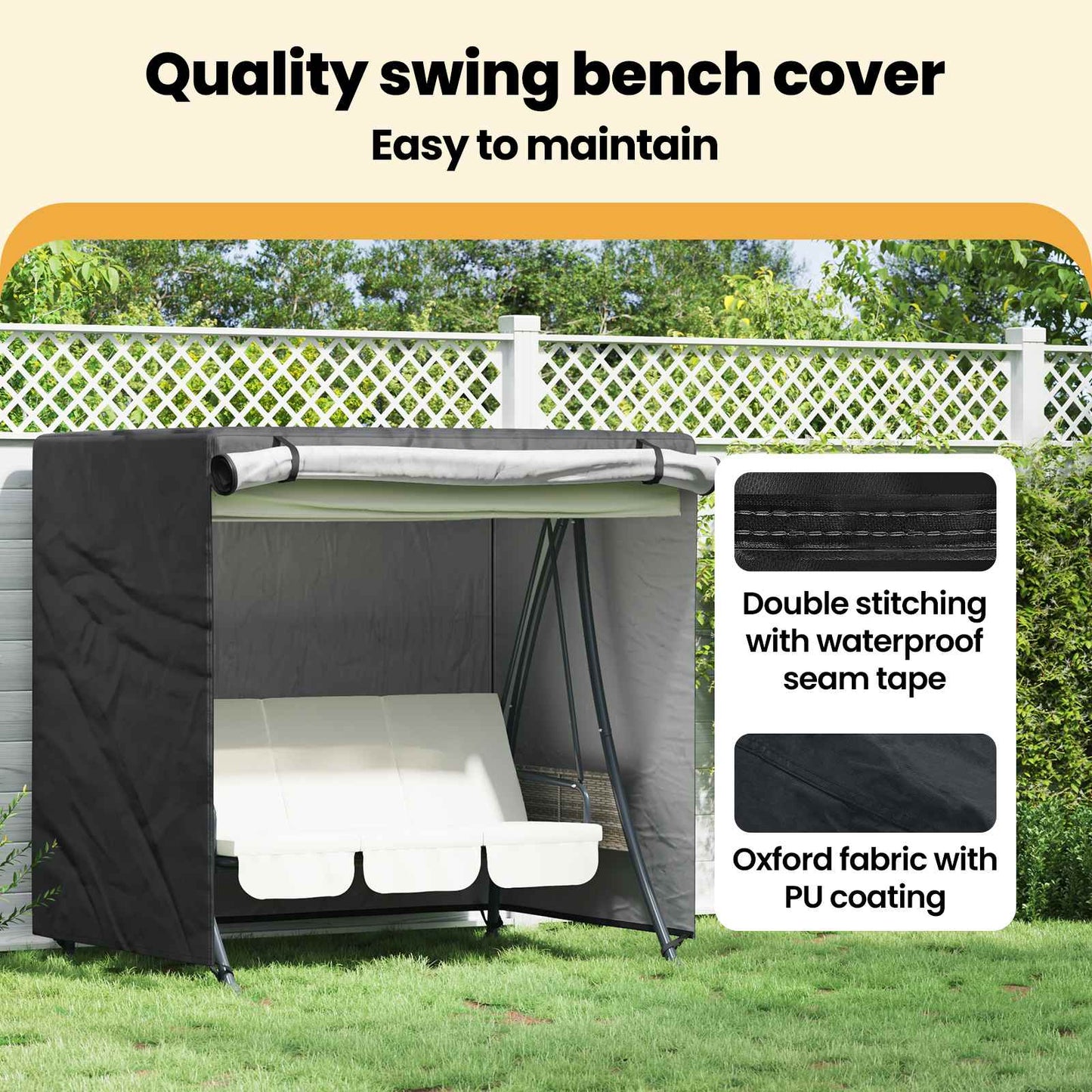 Outdoor Swing Cover Black 175 x 125 x 180 cm 420D Oxford fabric