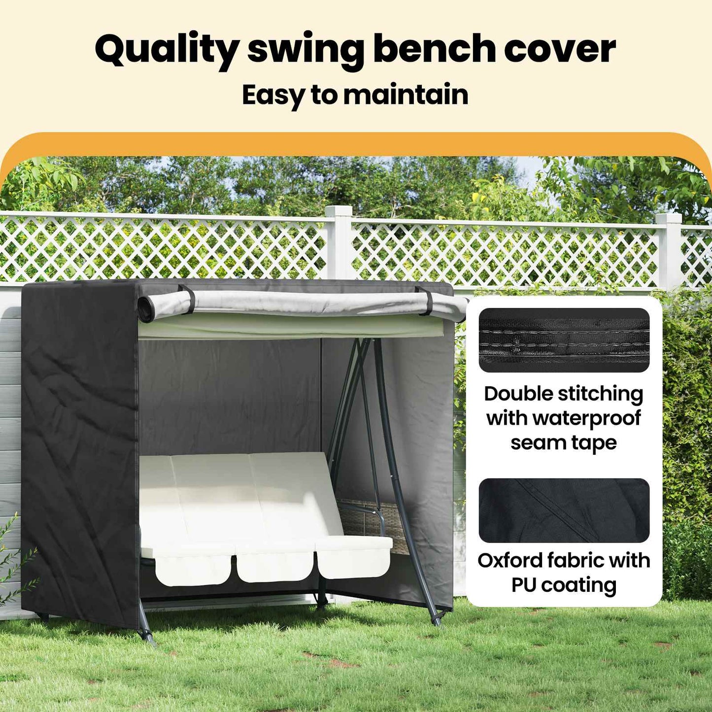 Outdoor Swing Cover Black 175 x 125 x 180 cm 600D Oxford Fabric