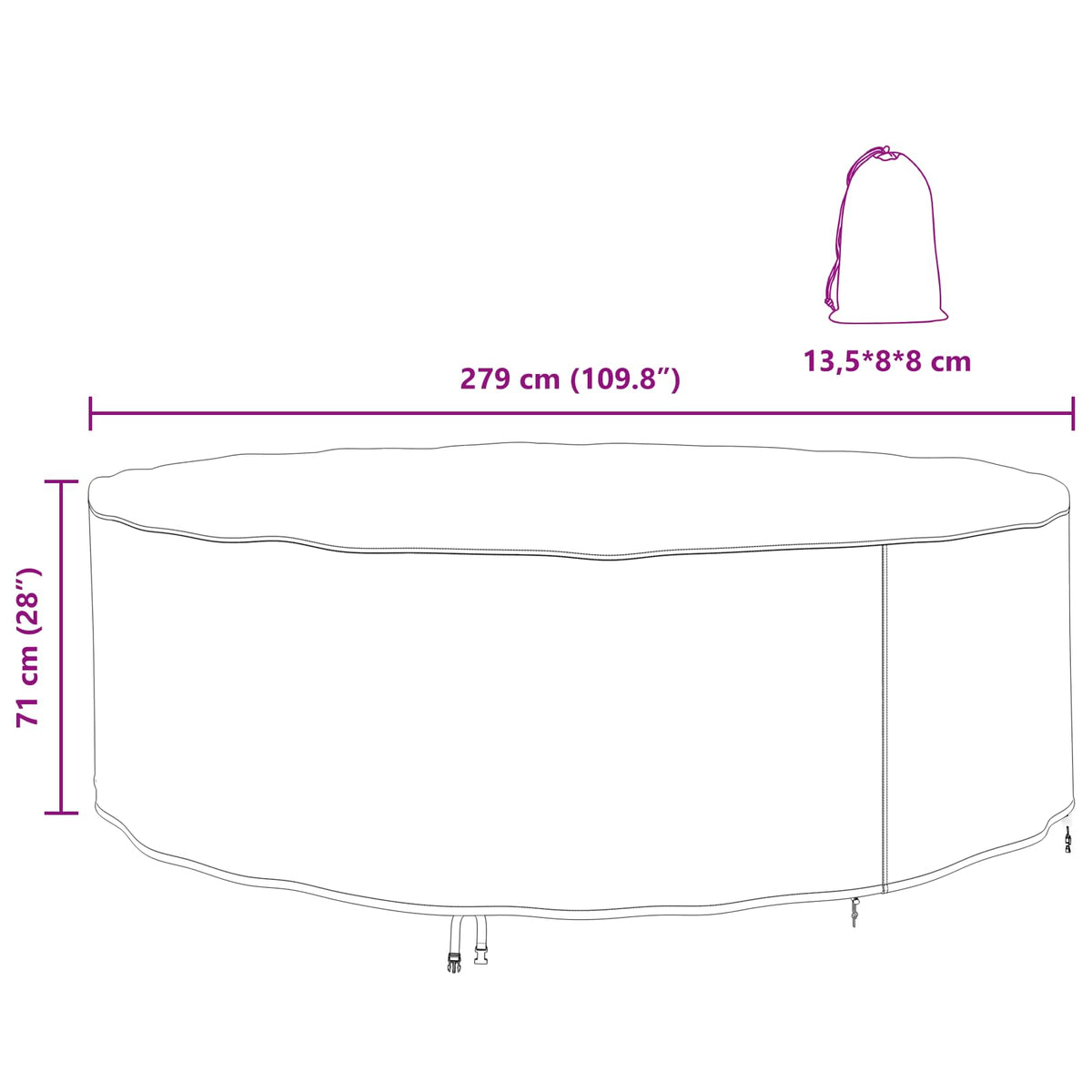 Furniture Cover 279 x 279 x 71 cm 210D Oxford Fbric Round Black