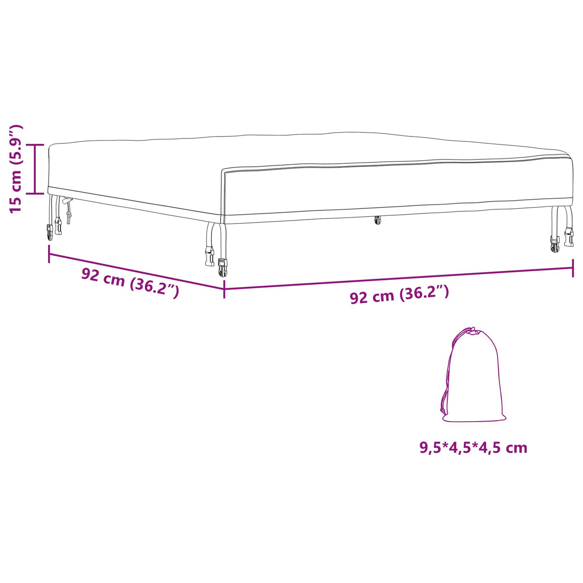 Table Cover 92 x 92 x 15 cm Square Waterproof Black