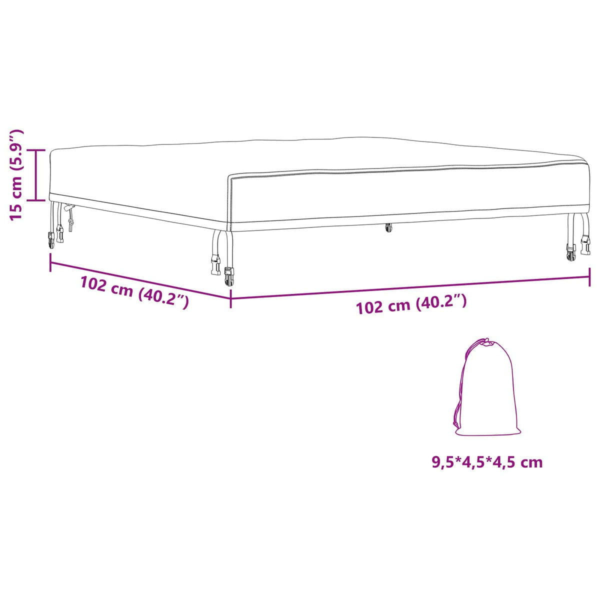 Table Cover 102 x 102 x 15 cm Square Waterproof Black