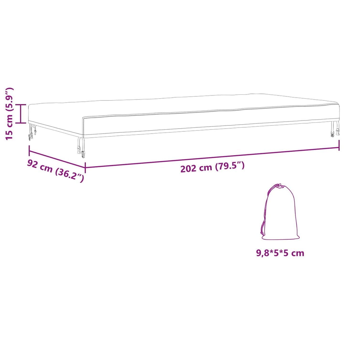 Table Cover 202 x 92 x 15 cm Fabric Rectangular Waterproof