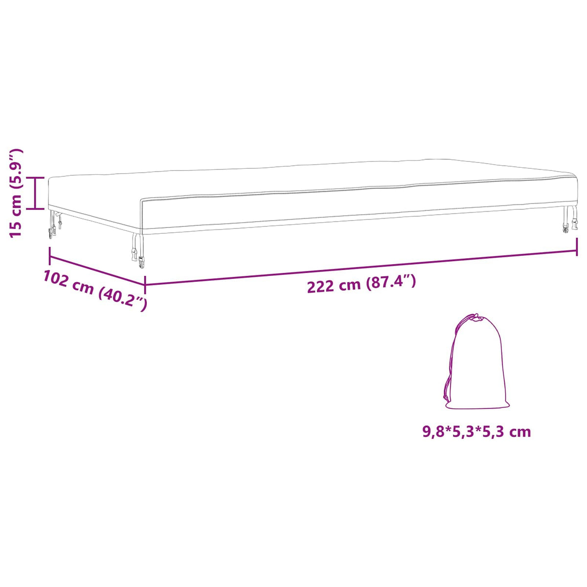 Table Cover 202 x 102 x 15 cm Fabric Rectangular Waterproof