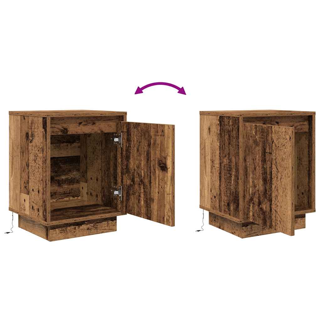 vidaXL Bedside Cabinets with LED Lights 2 pcs Old Wood 38x34x50 cm