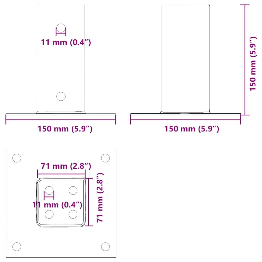 Post Bases Square 12 pcs Silver 71x71 mm Galvanised Steel