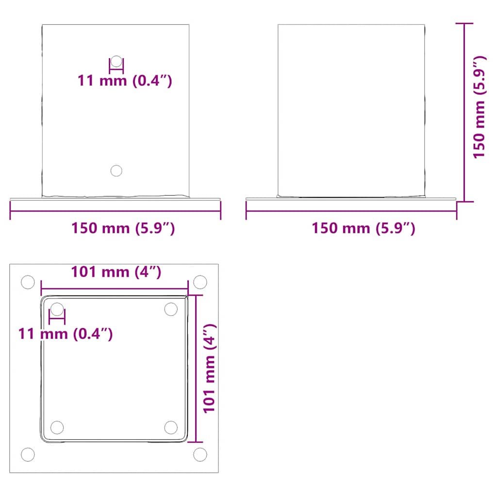 Post Bases Square 12 pcs Silver 101x101 mm Galvanised Steel