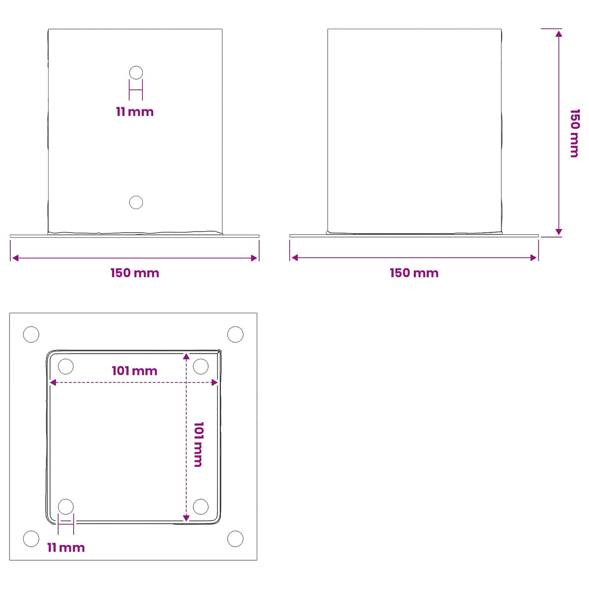 Post Bases Square 12 pcs Silver 101x101 mm Galvanised Steel