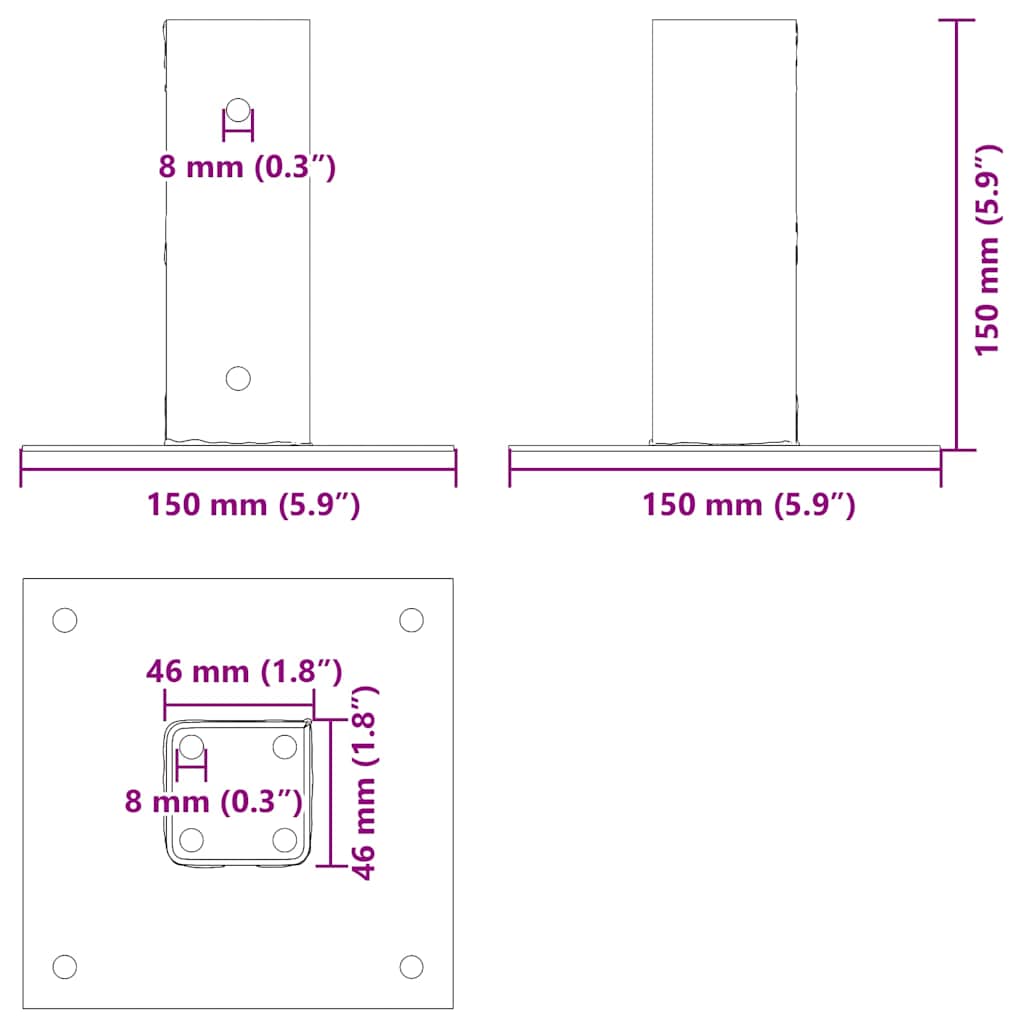 Post Bases Square 12 pcs Anthracite 46x46 mm Powder-coated Steel