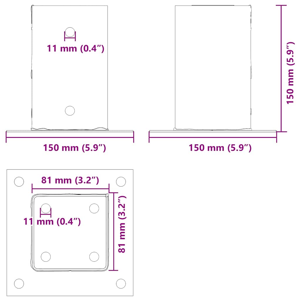 Post Bases Square 4 pcs Anthracite 81x81 mm Powder-coated Steel