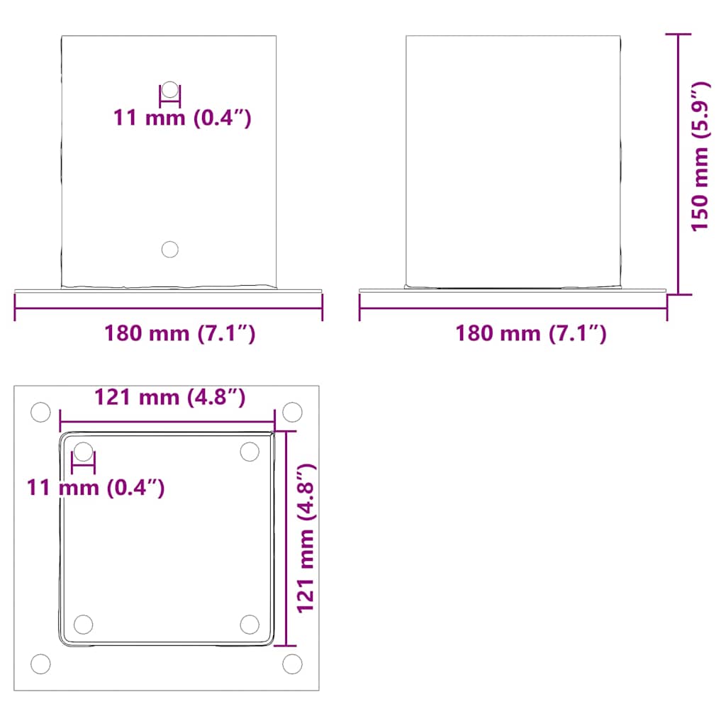 Post Bases Square 4 pcs Anthracite 121x121 mm Powder-coated Steel