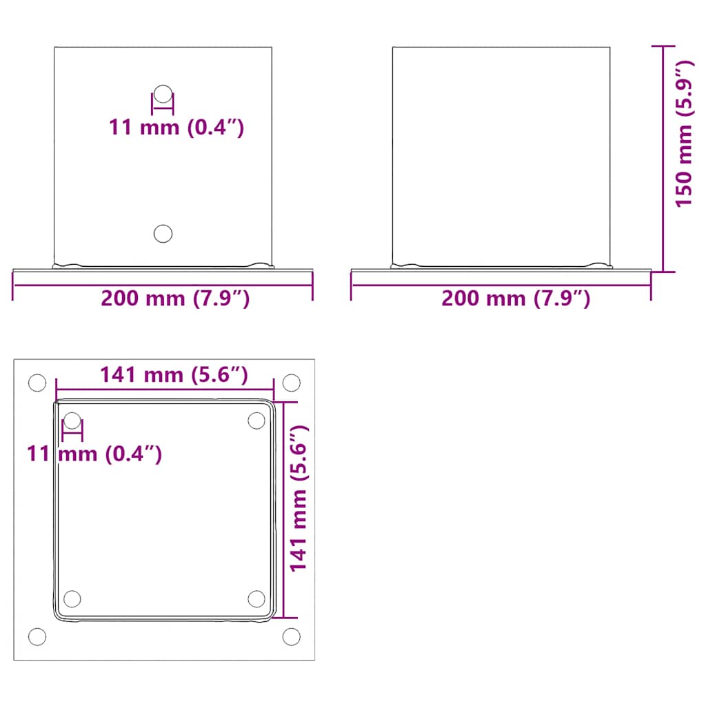 Post Bases Square 4 pcs Anthracite 141x141 mm Powder-coated Steel