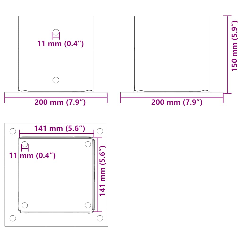 Post Bases Square 12 pcs Anthracite 141x141 mm Powder-coated Steel