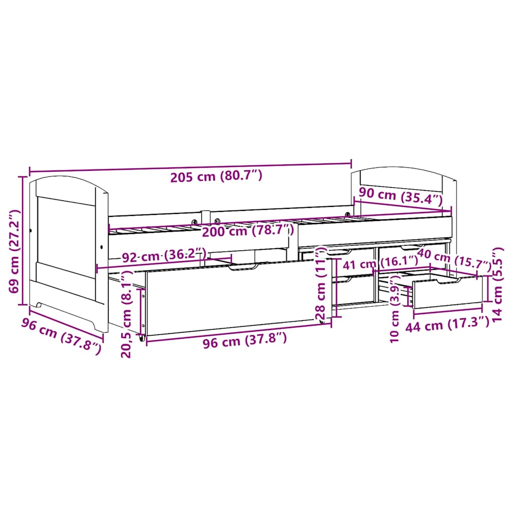 Day Bed with 5 Drawers without Mattress IRUN Black 90x200 cm