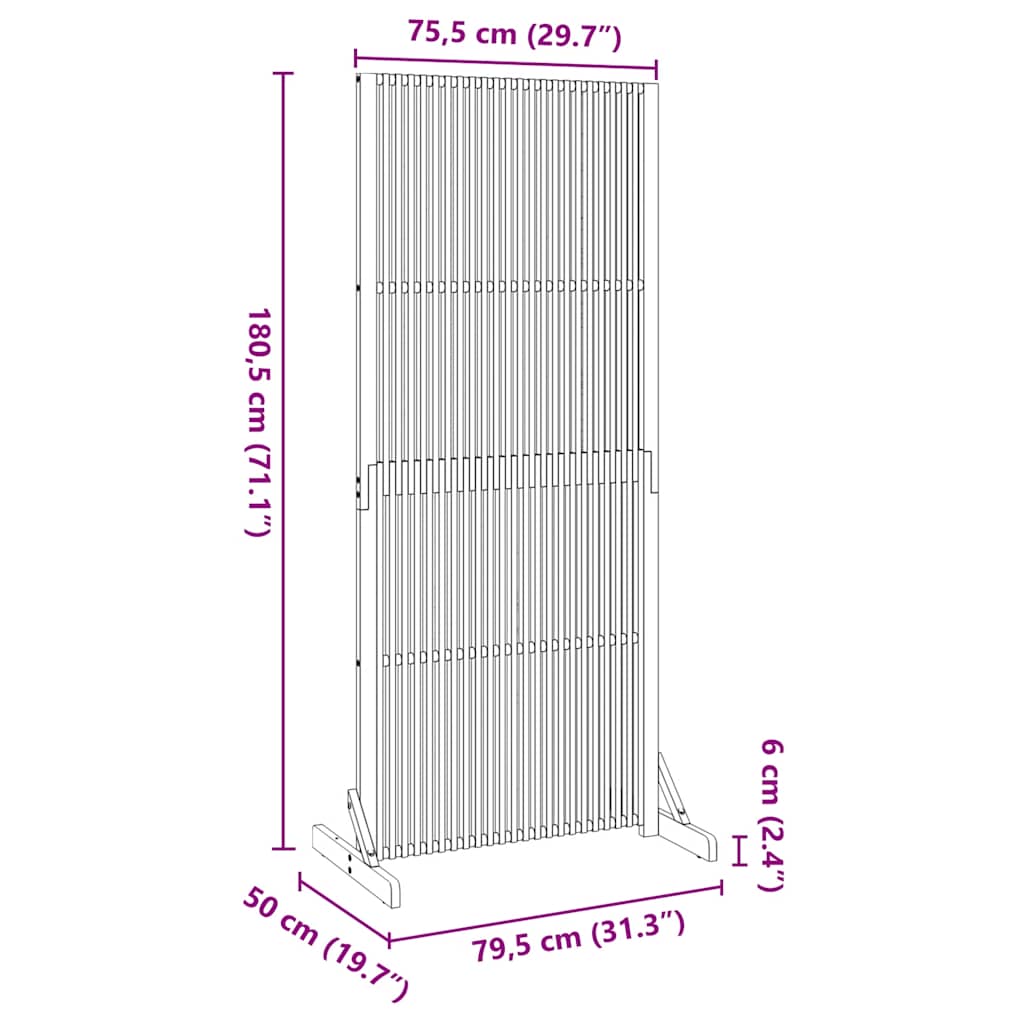 Privacy Screen Indoor/Outdoor 180,5 cm Solid Acacia Wood