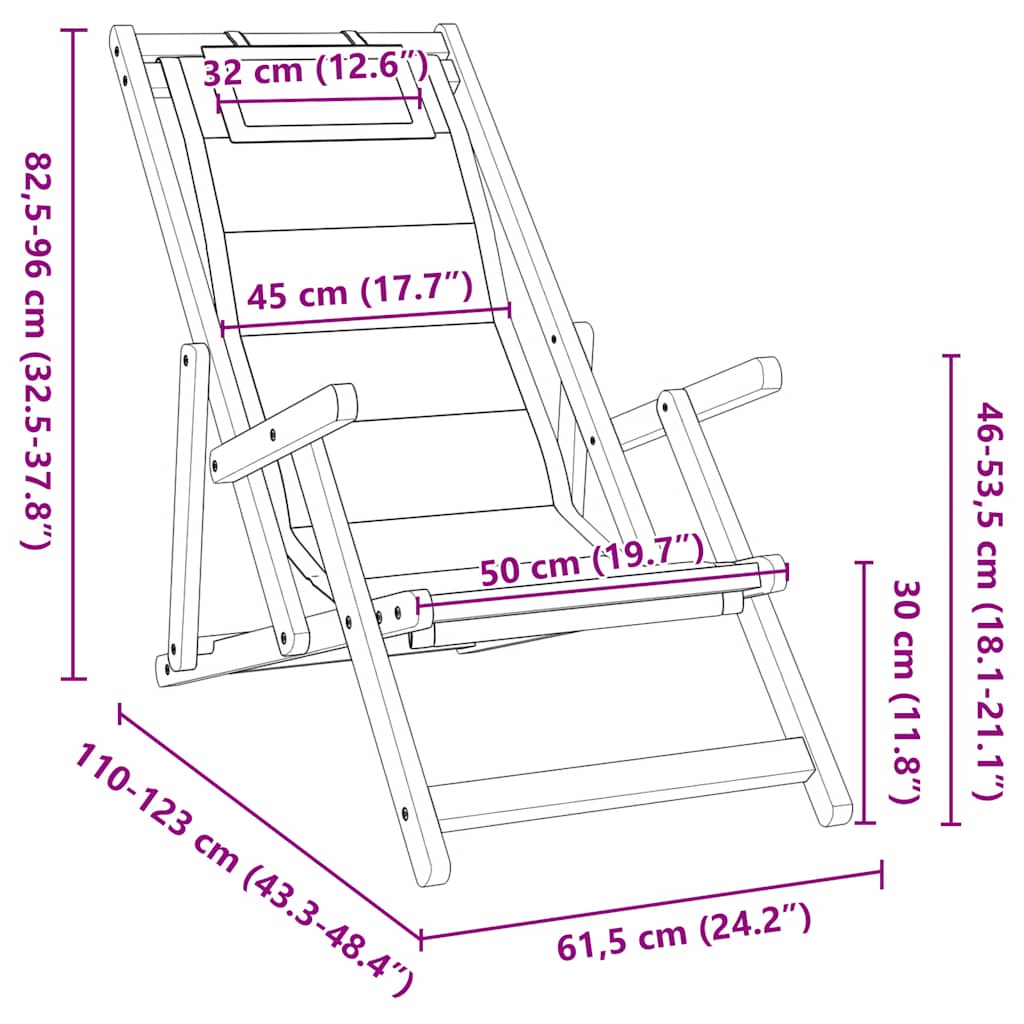 Folding Beach Chair with Armrests Cream Acacia Wood & Textilene