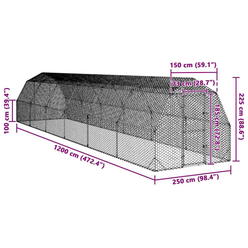 Chicken Run 2.5x12x2.25 m Galvanised Steel