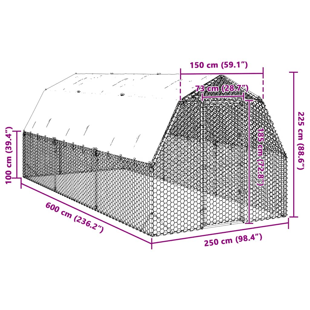 Chicken Run with Roof 2.5x6x2.25 m Galvanised Steel