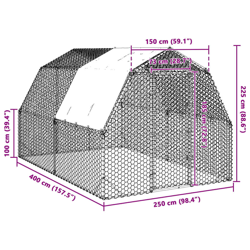 Chicken Run with Roof 2.5x4x2.25 m Galvanised Steel