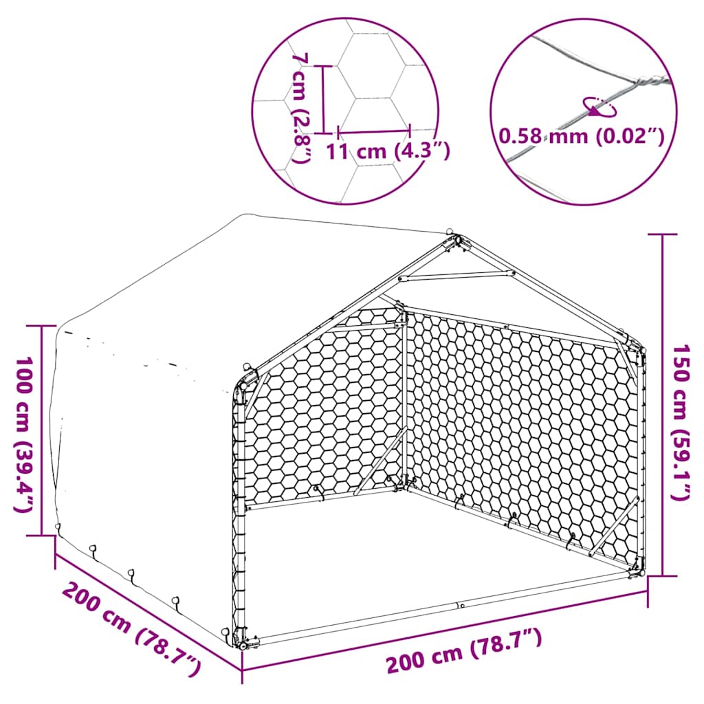 Outdoor Dog Kennel with Cover 2x2x1,5 m Galvanised Steel
