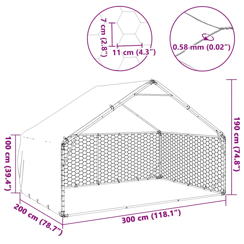 Outdoor Dog Kennel with Cover 3x2x1,9 m Galvanised Steel