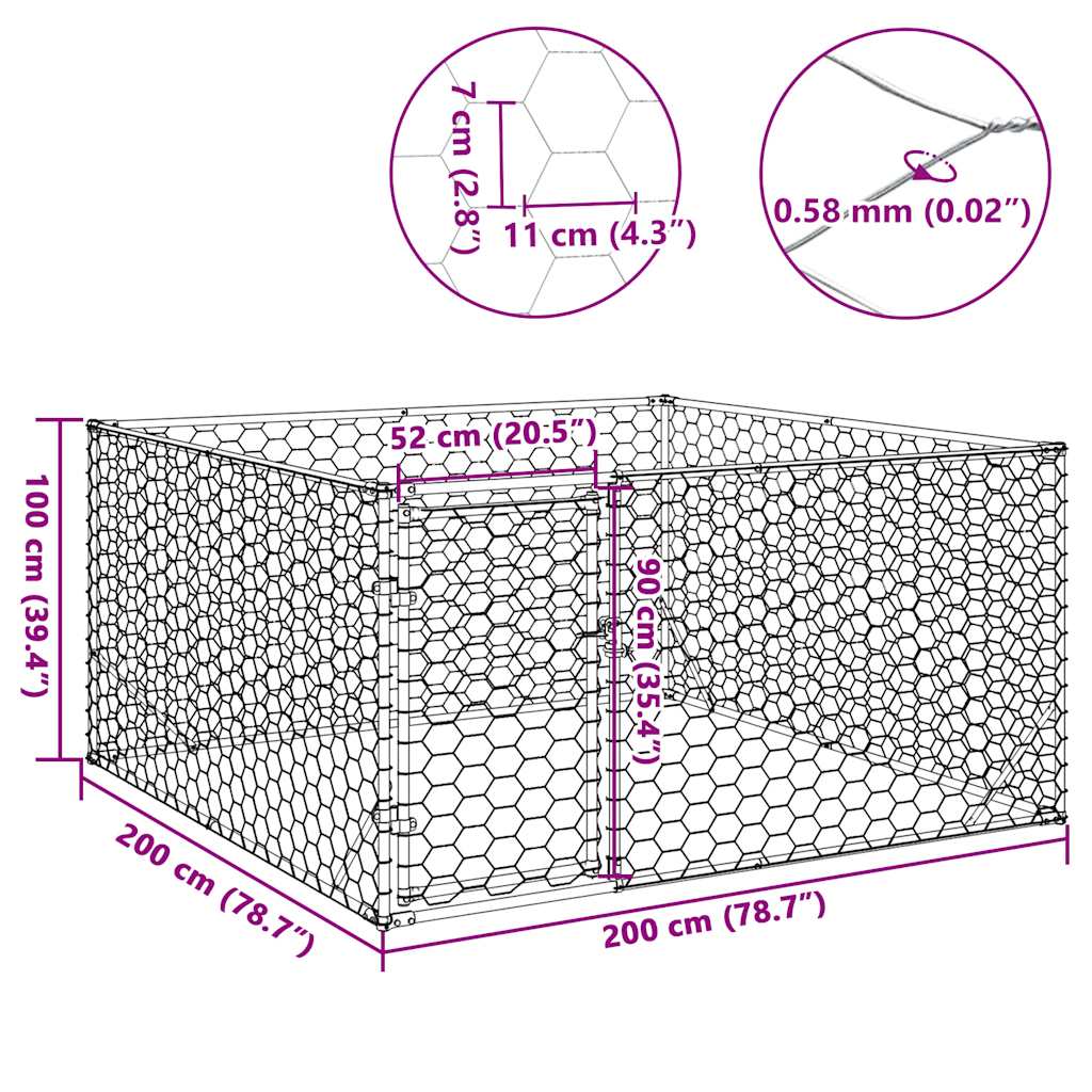 Outdoor Dog Kennel with Door 2x2x1 m Galvanised Steel