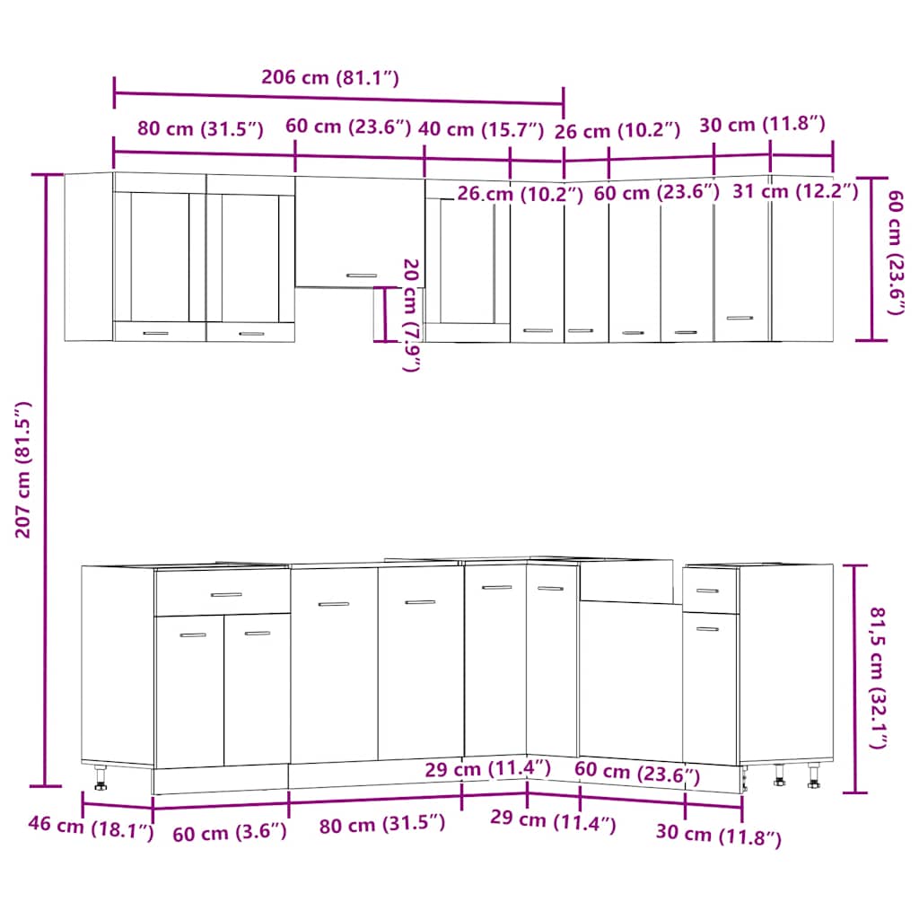 11 Piece Kitchen Cabinet Set Lyon" Artisan Oak Engineered Wood