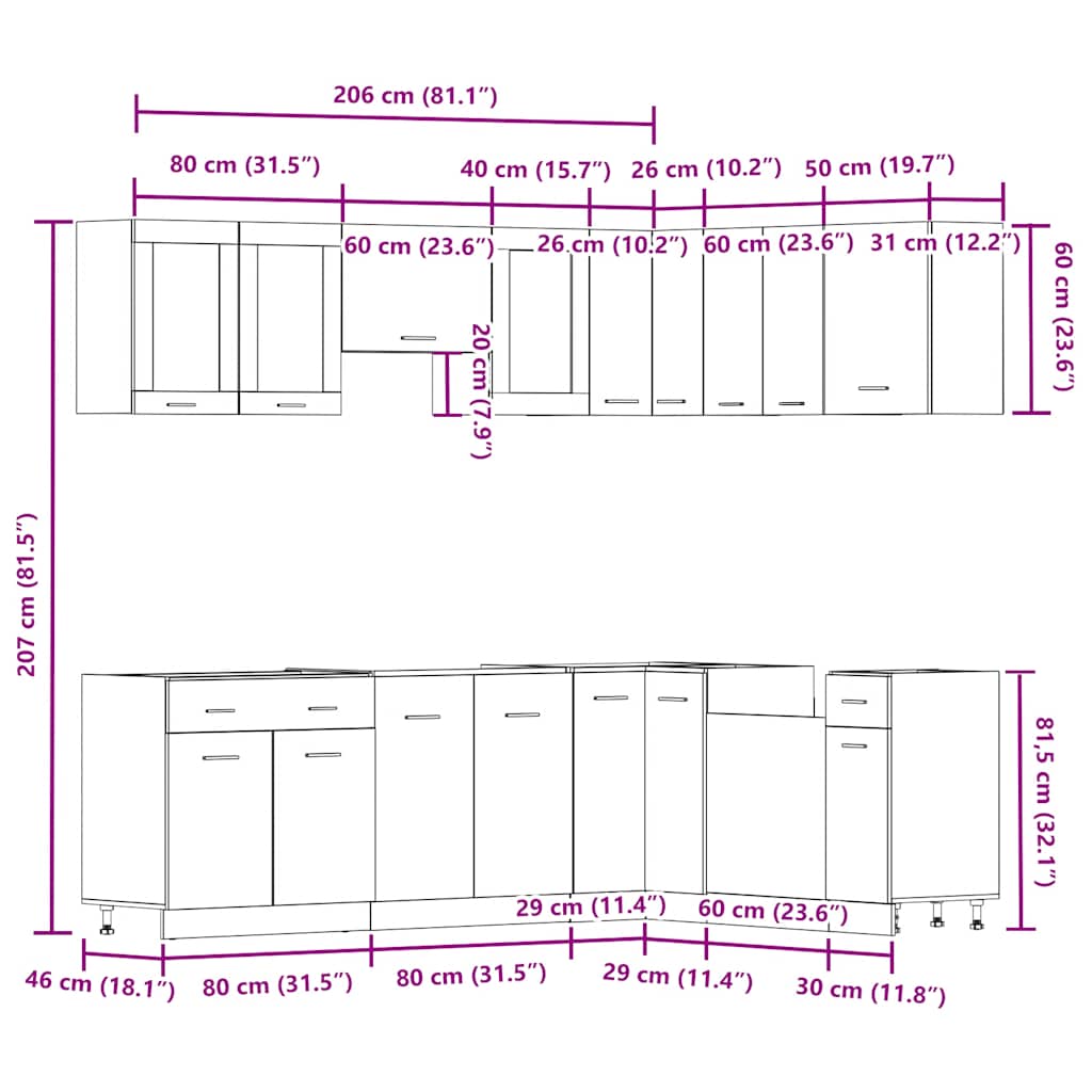 11 Piece Kitchen Cabinet Set Lyon" Artisan Oak Engineered Wood