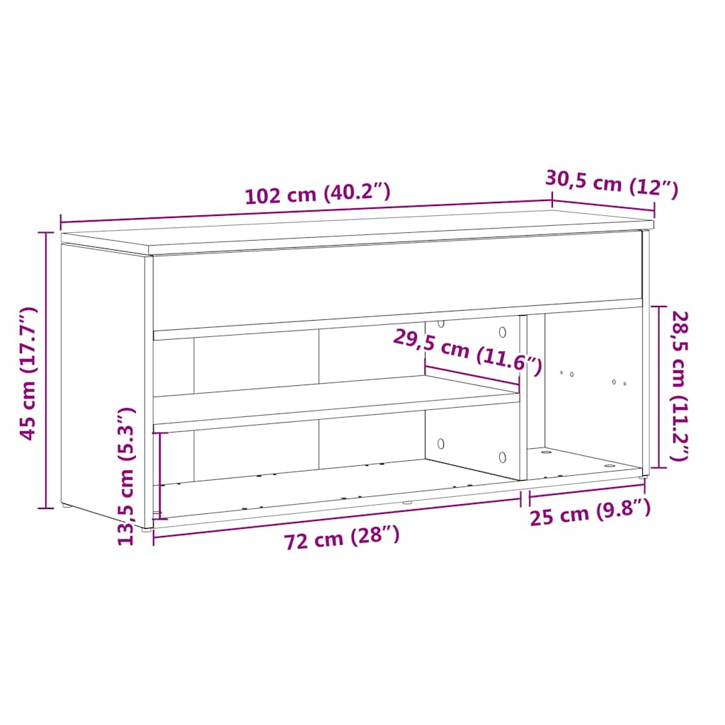 Shoe Bench Artisan Oak 102x30,5x45 cm Engineered Wood