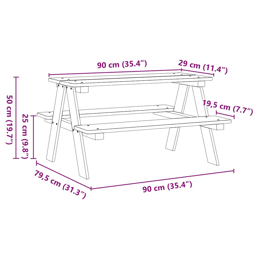 Children's Table with Benches "IRUN" White 90x79,5x50cm Solid Wood