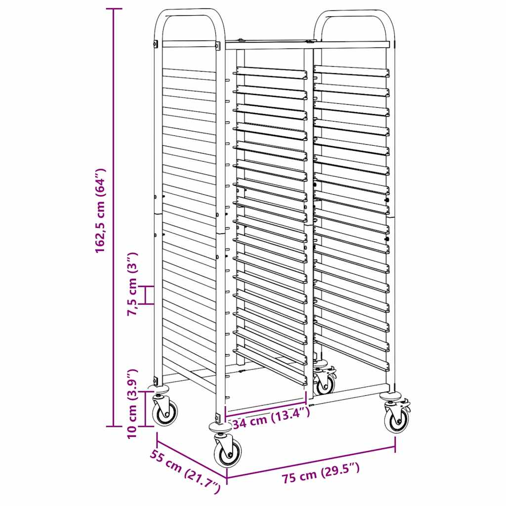 Tray Trolley with 32 GN Containers 75x55x162,5 cm Stainless Steel
