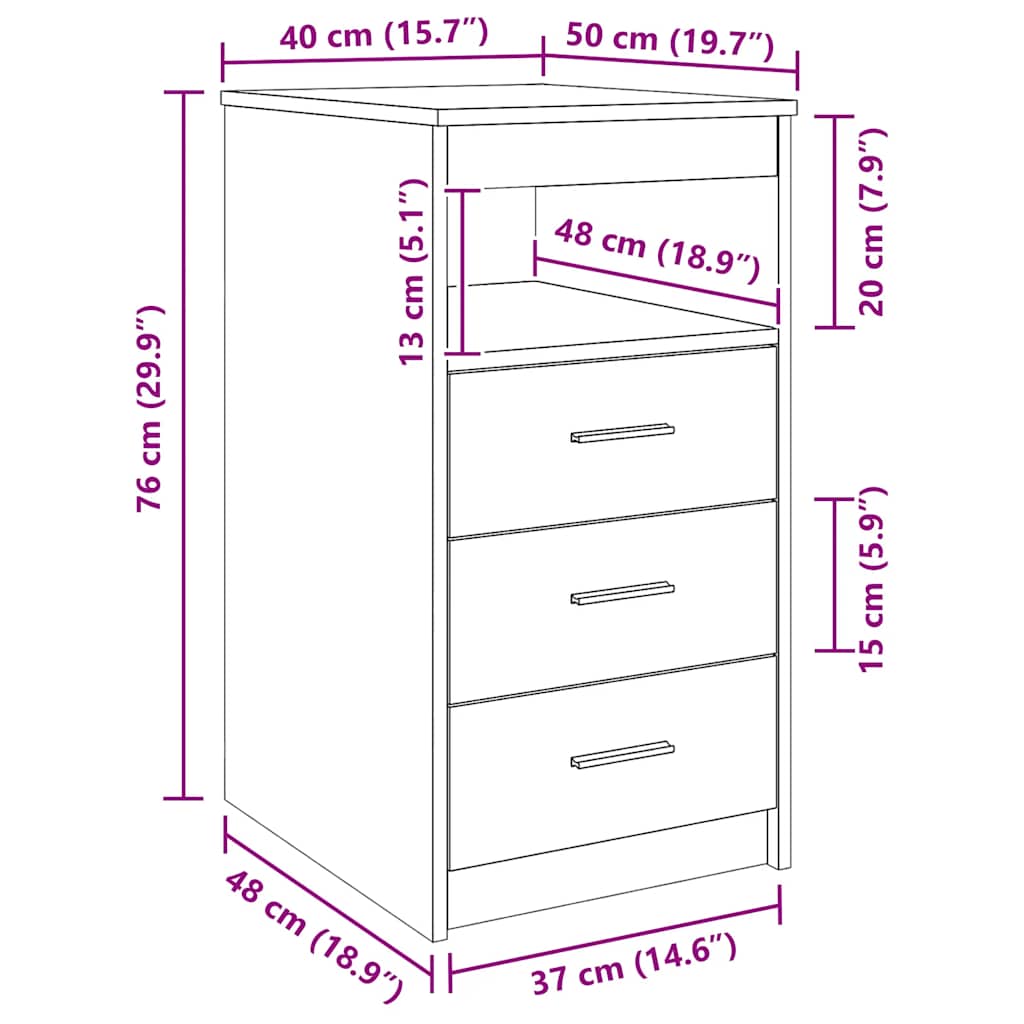 Drawer Cabinet Black Oak 40x50x76 cm Engineered Wood