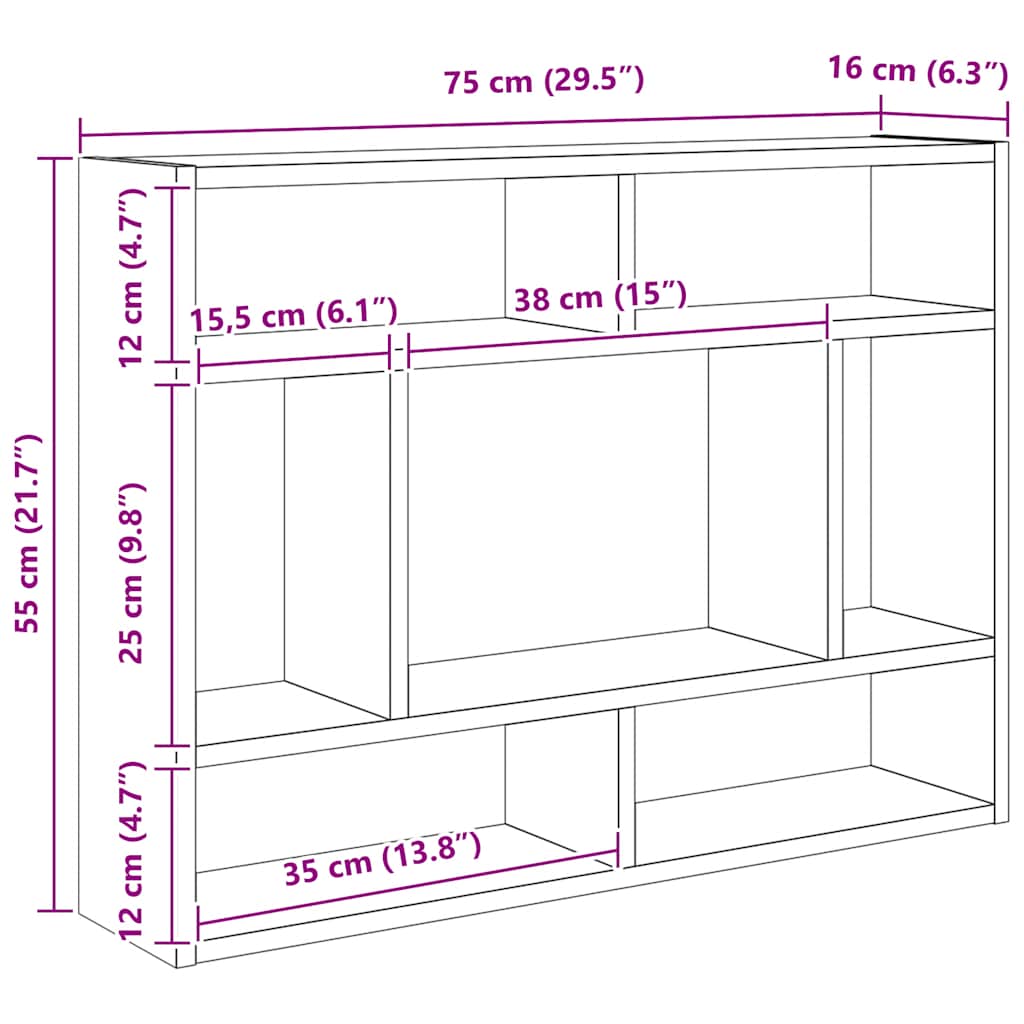 Wall Shelf Black Oak 75x16x55 cm Engineered Wood