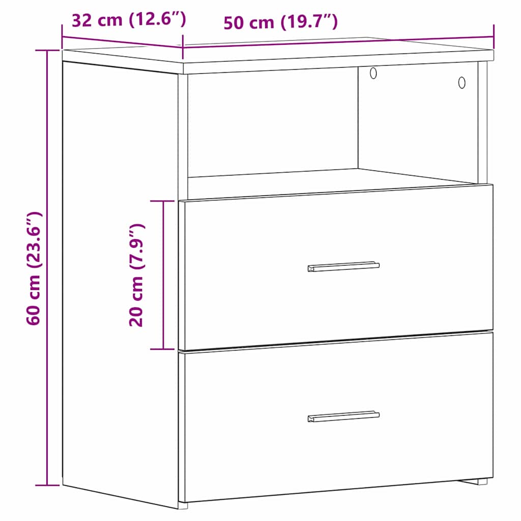 Nightstand with Drawer Black Oak 50 x 32 x 60cm Engineered Wood